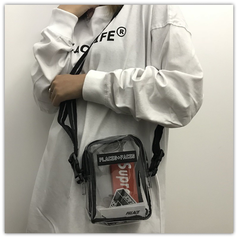 shoulder bag places faces transparente com supreme